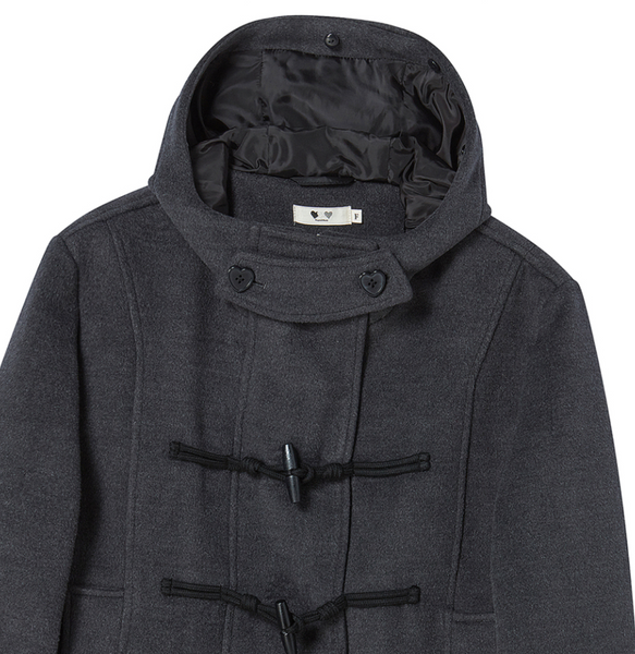 [ROGIN N ROSIE] Duffel Hoodie Fur Half Coat Charcoal