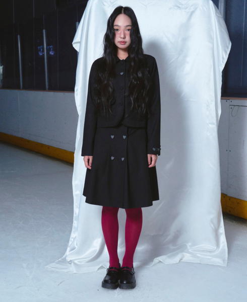 [ROGIN N ROSIE] [Set] Heart Botton Point Set-up Black