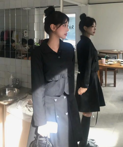 [ROGIN N ROSIE] [Set] Heart Botton Point Set-up Black