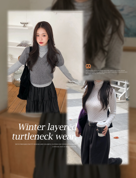 [SHOPPERLAND] Slim Dot Turtleneck T-shirt