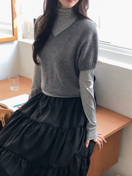 [SHOPPERLAND] Slim Dot Turtleneck T-shirt