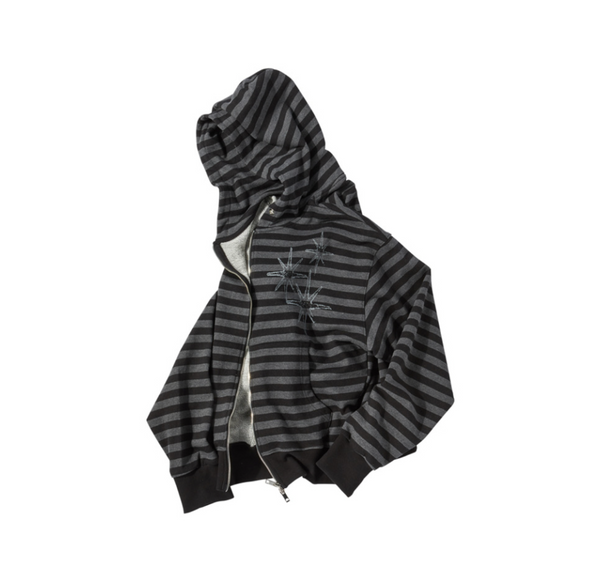 [UNTITLED SEOUL] STARRY NIGHT Stripe Hooded Zip-Up Black