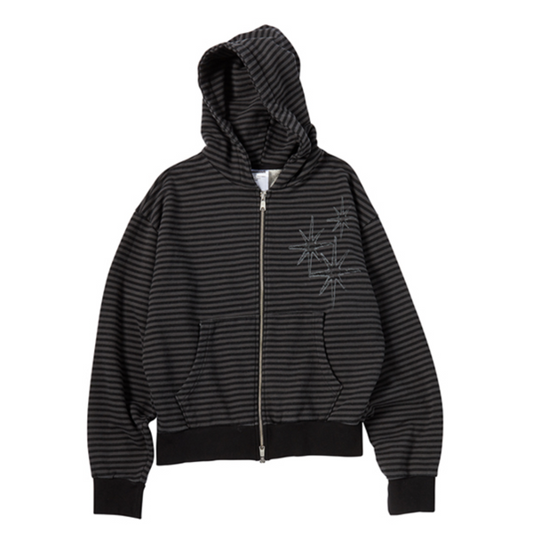 [UNTITLED SEOUL] STARRY NIGHT Small Stripe Hooded Zip-Up Black