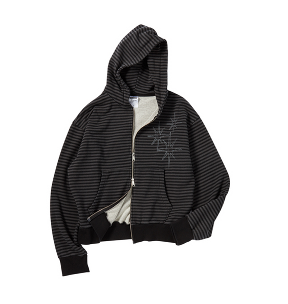 [UNTITLED SEOUL] STARRY NIGHT Small Stripe Hooded Zip-Up Black