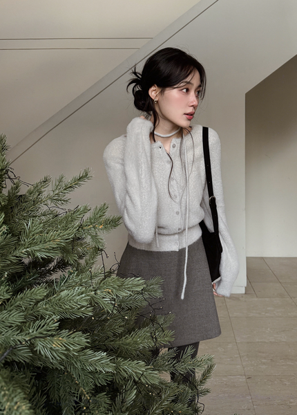 [SLOWAND] Ribbon Strap Fur Cardigan