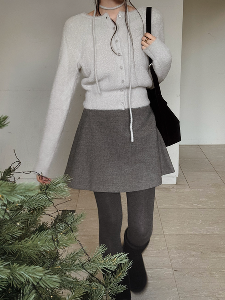 [SLOWAND] Ribbon Strap Fur Cardigan