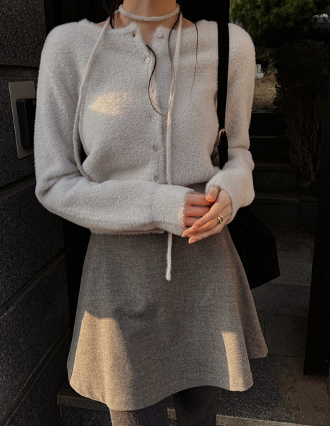 [SLOWAND] Ribbon Strap Fur Cardigan