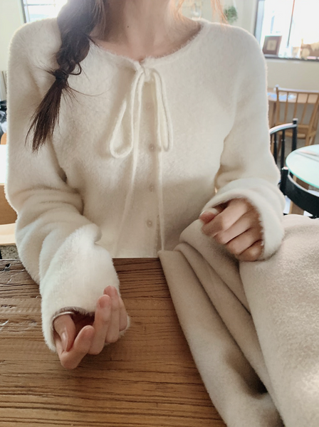 [SLOWAND] Ribbon Strap Fur Cardigan