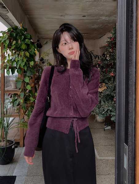 [SLOWAND] Ribbon Strap Fur Cardigan