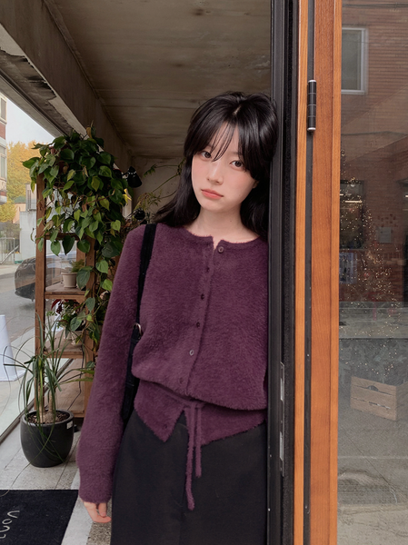 [SLOWAND] Ribbon Strap Fur Cardigan
