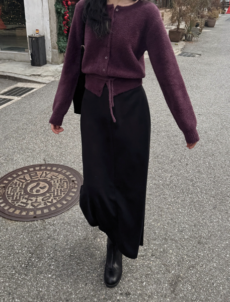 [SLOWAND] Ribbon Strap Fur Cardigan