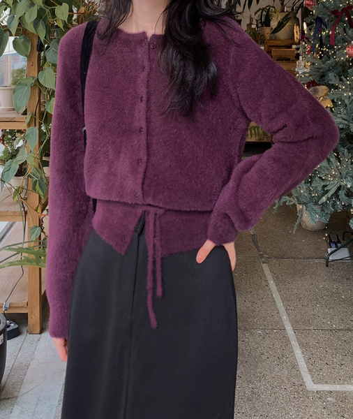 [SLOWAND] Ribbon Strap Fur Cardigan