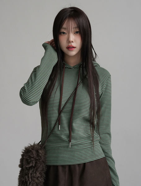 [BINARY01] Kerman Stripe Hooded T-Shirt