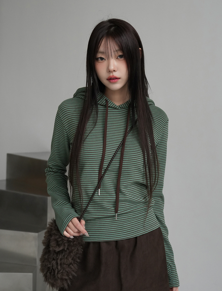 [BINARY01] Kerman Stripe Hooded T-Shirt