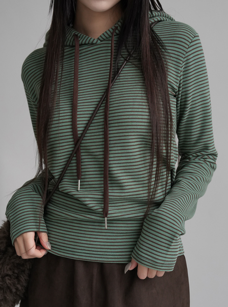 [BINARY01] Kerman Stripe Hooded T-Shirt
