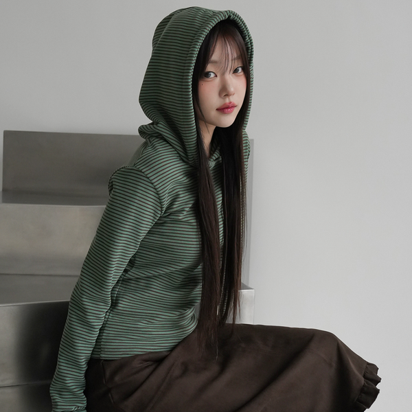 [BINARY01] Kerman Stripe Hooded T-Shirt