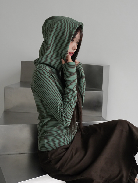 [BINARY01] Kerman Stripe Hooded T-Shirt