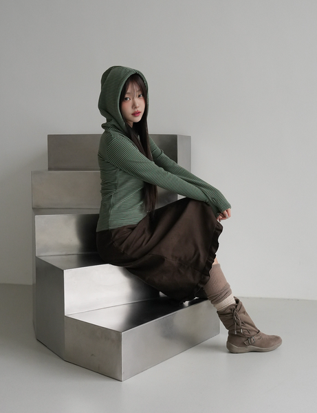 [BINARY01] Kerman Stripe Hooded T-Shirt