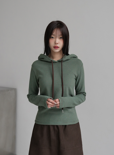 [BINARY01] Kerman Stripe Hooded T-Shirt