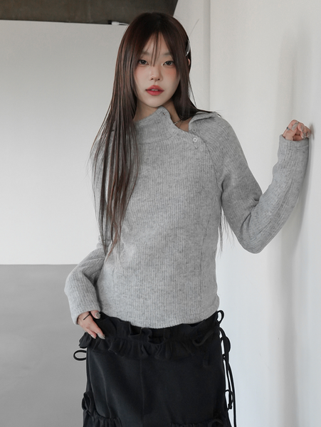 [BINARY01] Blouse High-Neck Hooded T-shirt