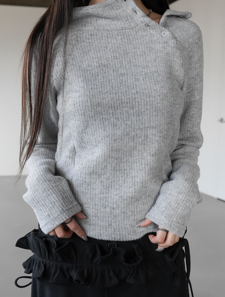 [BINARY01] Blouse High-Neck Hooded T-shirt