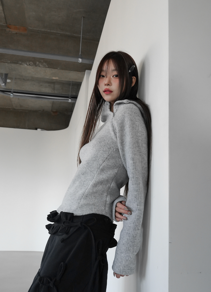 [BINARY01] Blouse High-Neck Hooded T-shirt