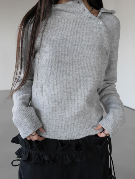 [BINARY01] Blouse High-Neck Hooded T-shirt