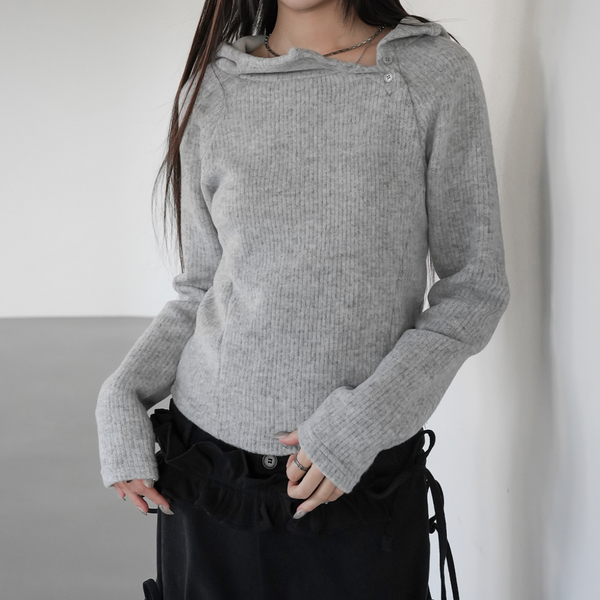 [BINARY01] Blouse High-Neck Hooded T-shirt