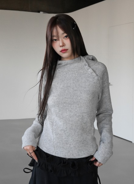 [BINARY01] Blouse High-Neck Hooded T-shirt