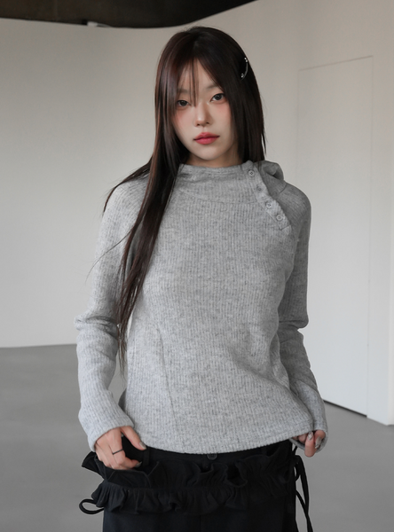[BINARY01] Blouse High-Neck Hooded T-shirt