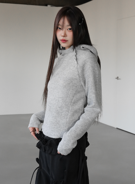 [BINARY01] Blouse High-Neck Hooded T-shirt