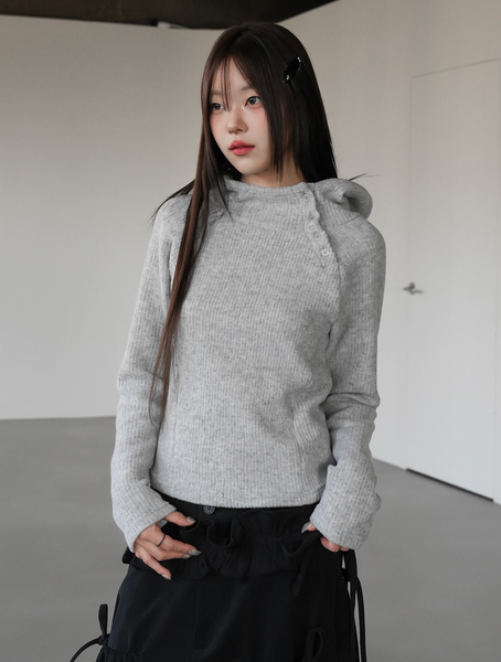 [BINARY01] Blouse High-Neck Hooded T-shirt