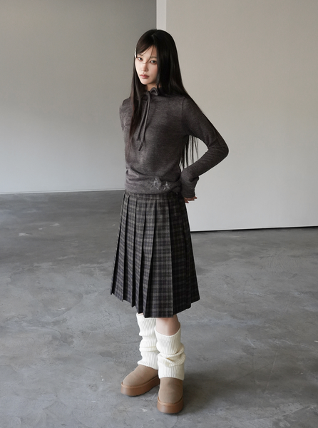 [BINARY01] Potel Checkered Pleats Midi Skirt
