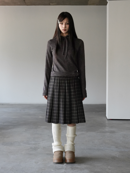[BINARY01] Potel Checkered Pleats Midi Skirt