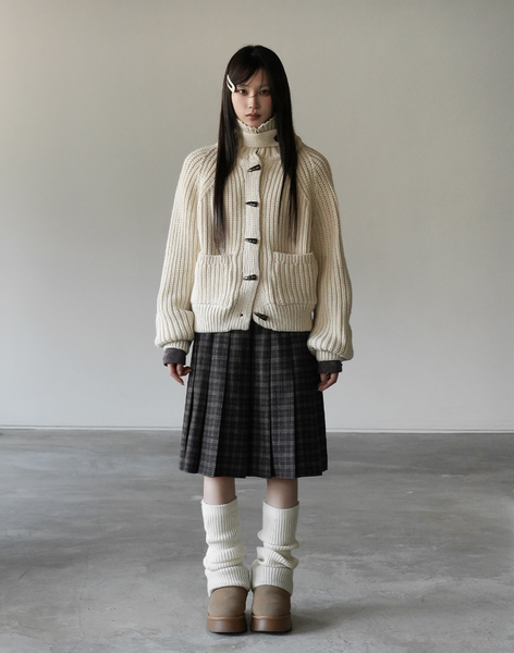 [BINARY01] Potel Checkered Pleats Midi Skirt