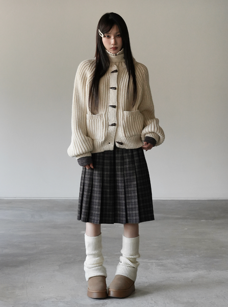 [BINARY01] Potel Checkered Pleats Midi Skirt