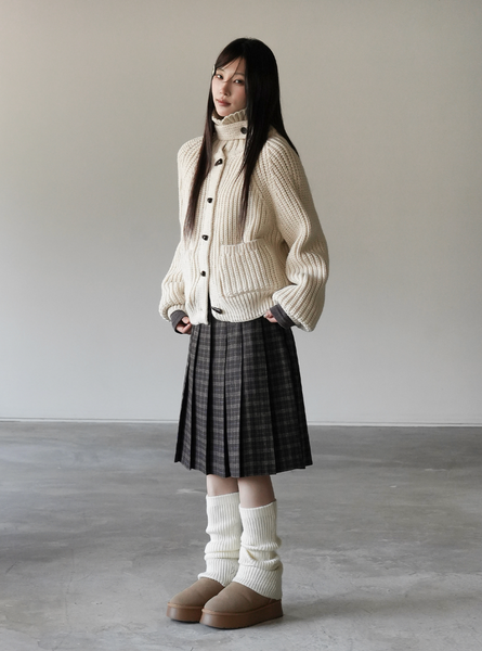 [BINARY01] Potel Checkered Pleats Midi Skirt