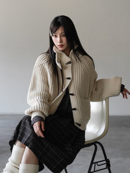 [BINARY01] Potel Checkered Pleats Midi Skirt