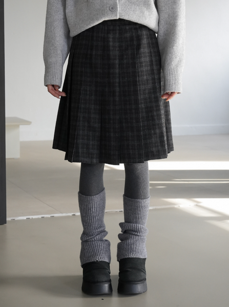 [BINARY01] Potel Checkered Pleats Midi Skirt