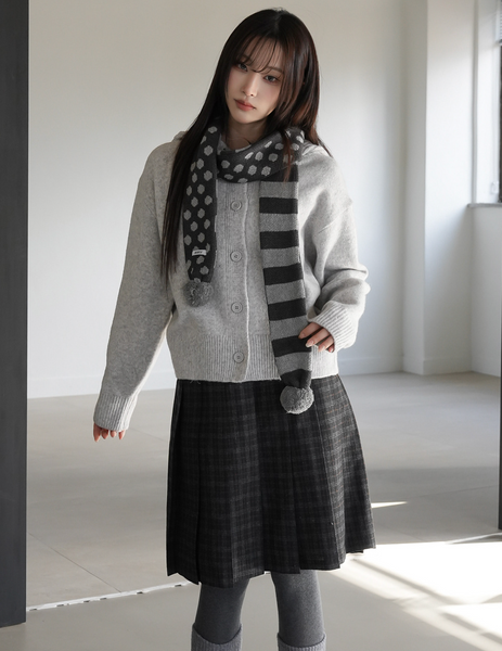 [BINARY01] Potel Checkered Pleats Midi Skirt