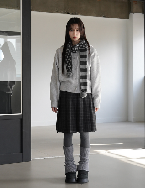 [BINARY01] Potel Checkered Pleats Midi Skirt