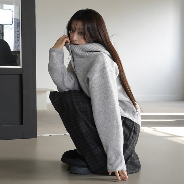 [BINARY01] Potel Checkered Pleats Midi Skirt