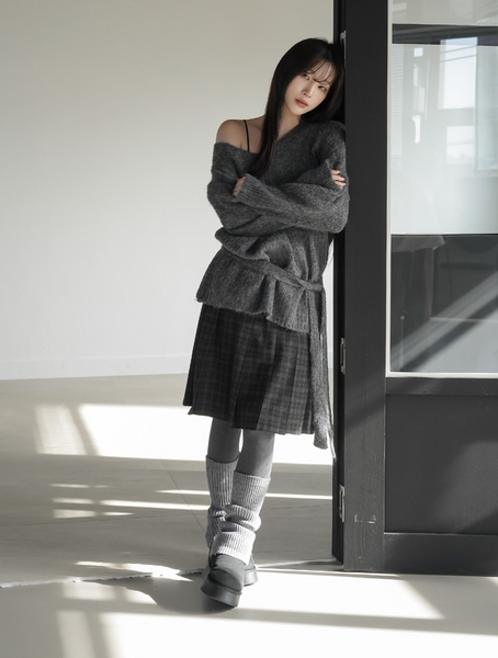 [BINARY01] Potel Checkered Pleats Midi Skirt