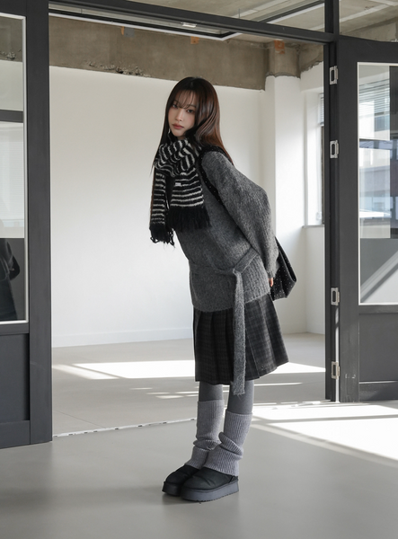 [BINARY01] Potel Checkered Pleats Midi Skirt