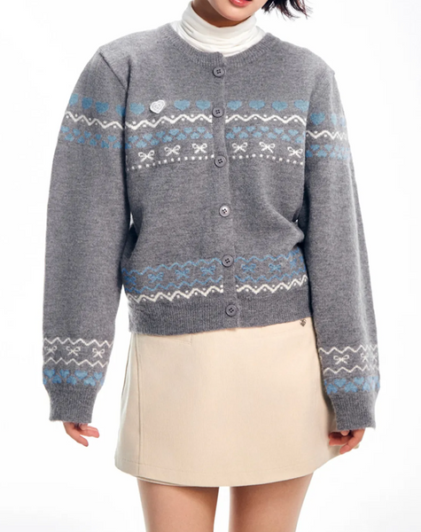 [ADORE BELLE] Wappen Heart Pattern Cardigan (4Colours)