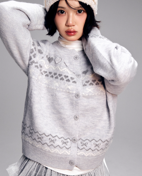 [ADORE BELLE] Wappen Heart Pattern Cardigan (4Colours)