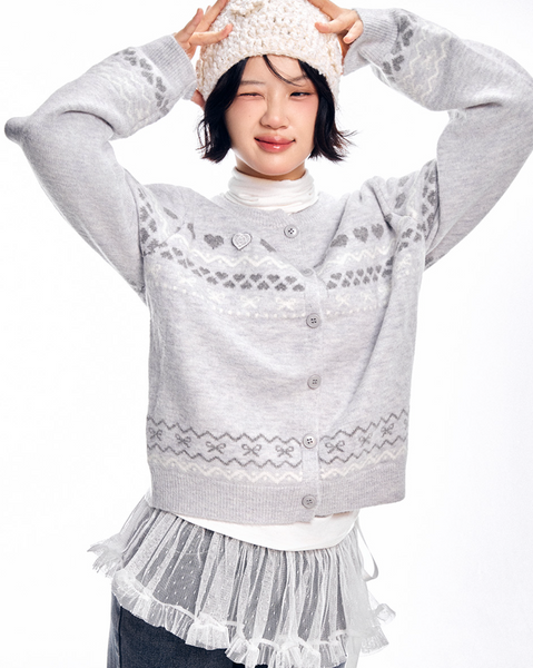 [ADORE BELLE] Wappen Heart Pattern Cardigan (4Colours)