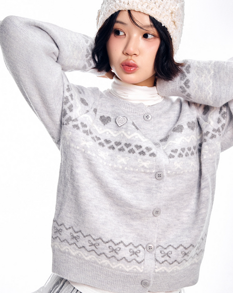 [ADORE BELLE] Wappen Heart Pattern Cardigan (4Colours)