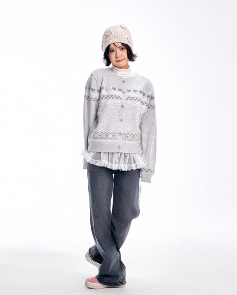 [ADORE BELLE] Wappen Heart Pattern Cardigan (4Colours)