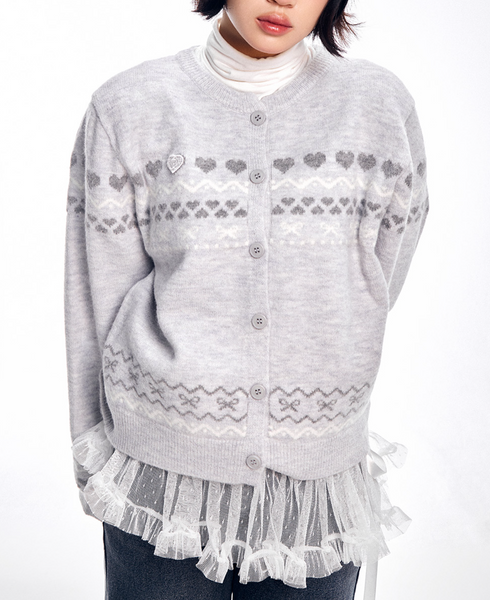 [ADORE BELLE] Wappen Heart Pattern Cardigan (4Colours)